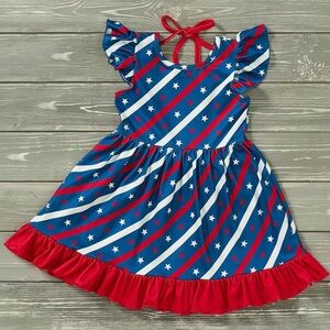 Pete + Lucy | Girl's Stars + Stripes Ruffle Dress in Red, White, and Blue